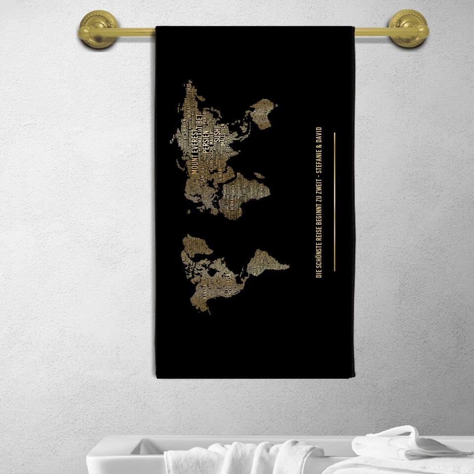Golden World Map Towel