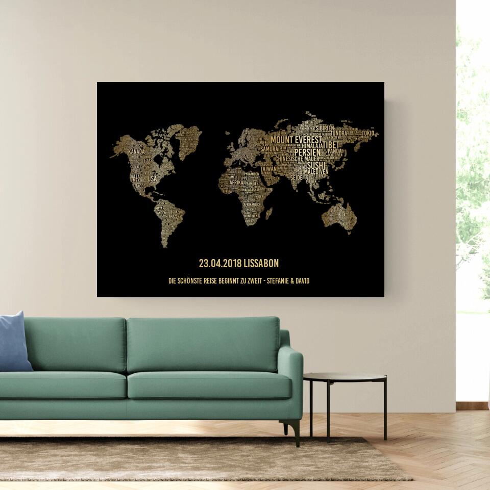 Golden World Map Leinwand