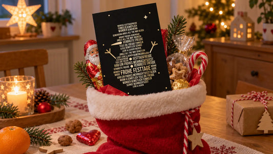 Schwarz goldene Nikolauskarte von YoungHustle mit Nikolausstiefel Motiv und Umschlag