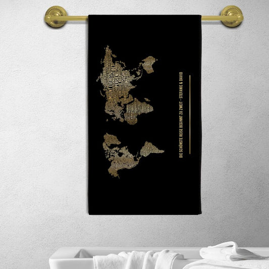 Golden World Map Towel