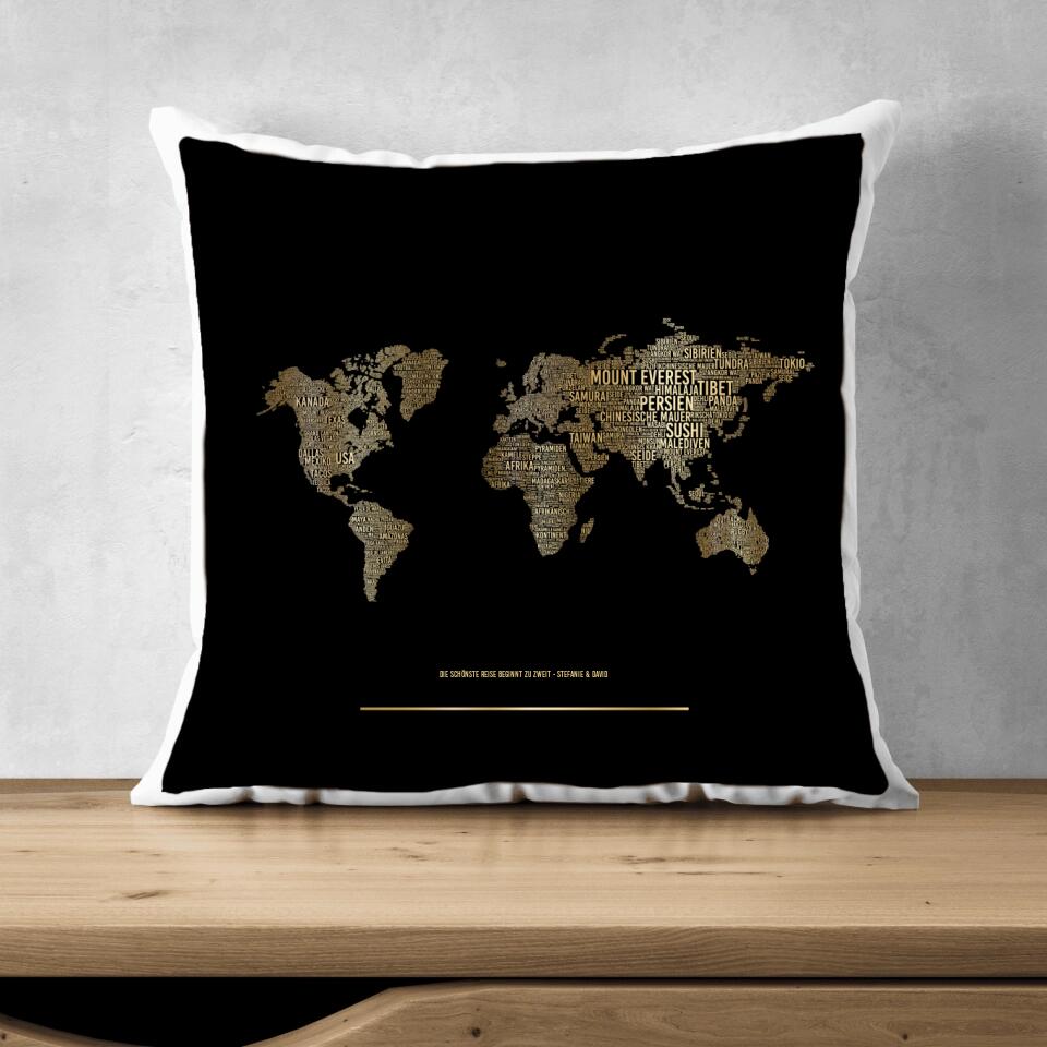 Golden World Map Pillow