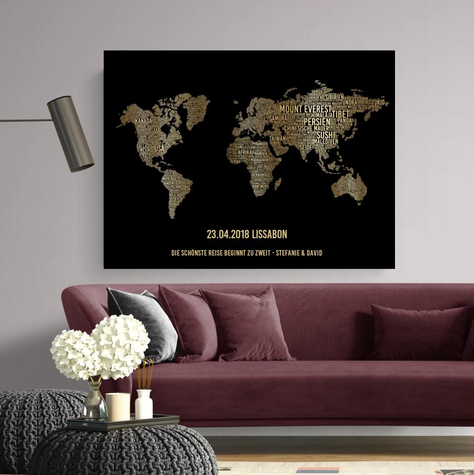 Golden World Map Leinwand