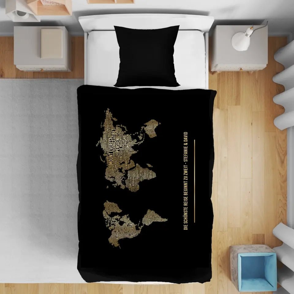 Golden World Map Duvet Cover